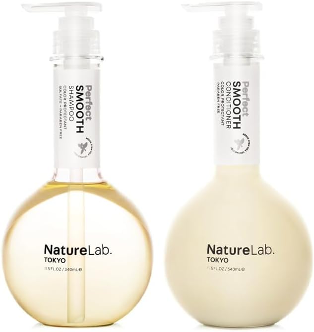 NatureLab.TOKYO Perfect Smooth Shampoo & Conditioner Duo - Japanese Shampoo and Conditioner for Dry, Frizzy Hair - Calms Scalp & Tames Strands from Roots for Controlled, Frizz-Free Hair - 11.5oz each