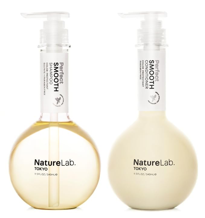 NatureLab.TOKYO Perfect Smooth Shampoo & Conditioner Duo - Japanese Shampoo and Conditioner for Dry Frizzy Hair - Calms Scalp & Tames Strands from Roots for Controlled Frizz-Free Hair - 11.5oz each