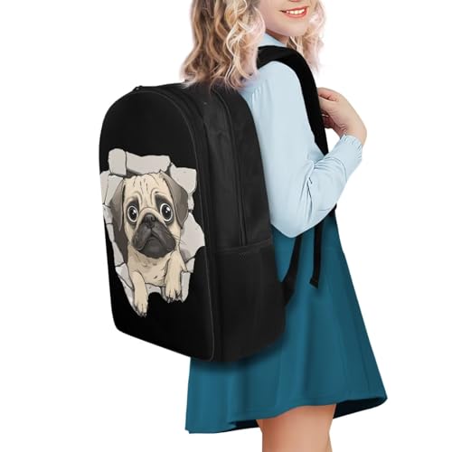 Pug Cute School Bag with Lunch Box Pencil Case Water Bottle Holder Kids Backpack 4PCS Set Bookbag for 6-8 Years Boys Girls Primary Elementary Students Sturdy School Bag2