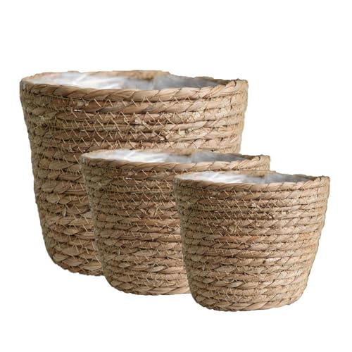 3 Pieces Seagrass Planter Basket Indoor - Woven Plant Pot Holder - Home Decorative Plants Pots - for Flowers Plants Trees Baskets for Indoor Outdoor Home Decoration