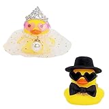 Yuannee Patitos de Goma para Bodas,2 PCS Mini Patitos de Pareja Patitos de Goma Pequeños con Sombrero y Velo, Juguetes de Baño Divertidos para Decorar Tartas Patos de Baño para Bareja Casada