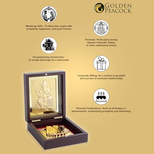 Image of GOLDEN PEACOCK Shri Ganesha Pooja Box with Divine Blessings Card - Spiritual Gift & Festive Decor