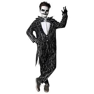 Gojoy Shop- Disfraz de Rey del Halloween,para Niños y Niñas Halloween,Carnaval. (Contiene:Chaqueta,Pantalón de Rayo,Pajarita,Guante de Hueso y Mochila de Cuerdas.4 Tallas Diferentes)