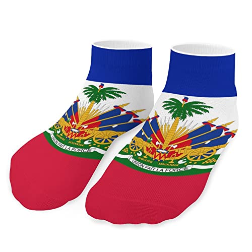 Ankle Low Cut No Show Socks Haitian Flag Colorful Funny Crazy Casual Athletic Short Trail Socks Black Trendy Gift for Mens Boys