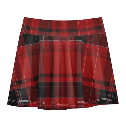 Athletic Shorts Girls Skorts Tennis Skirts Kids Funny Cheer Skirt Classic Red Black Plaid Textures 3t2