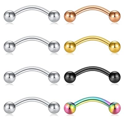 Funseedrr 8pcs Acero Quirúrgico Piercing Ceja Labio Lengua Ombligo 14G 16G Barras Curvas Pendientes Rook Daith Banana Piercing Joyas | Ya disponible en tu tienda friki favorita! En mundofriki.es!