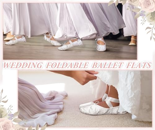 Image of Cuffbow 12 Pairs Wedding Satin Slippers Bulk Foldable Ballet Flats Portable Dancing Shoes Bridal Favor for Guests Bridesmaids White