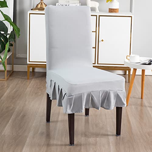 Image of HOKIPO Dining Chair Protector Cover Set of 2 Elastic Slip Frill Covers (AR-4092-D2*2)