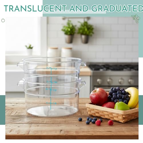 Image of Ziliny 2 Pcs 2 Qt Dough Proofing Container with Lid and Green Scale, Green | Clear Round Food Storage Container, Food Grade Plastic, Easy Viewing Design, Airtight Lid, Dough Fermentation Kitchen Storage