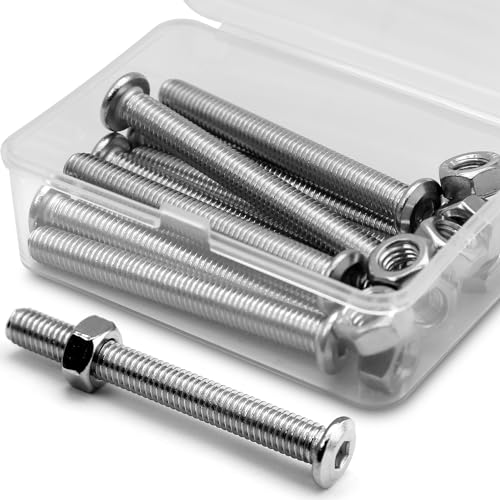 (10 pcs) M8 x 60mm Flat Round Hexagon Socket Head Screws Bolts and Nuts Set 304 Stainless Steel 18-8, Silver Tone, M8x60mm (10 Pieces)