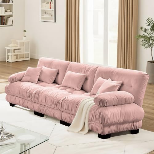 Image of SoarFlash 133.8 inch Sectional Sofa 3 Seat Couch, L Shaped Modern Sofa with Solid Wood Legs, Couches Sofas for Living Room Apartment, Comfortable Small Couches for Small Spaces, Pink