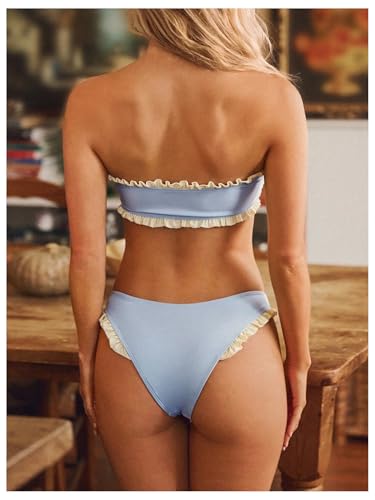 SOLY HUX Bandeau Bikini Sets for Women Ruffle Trim Strapless High Waisted Bathing Suit Two Piece Swimsuit2