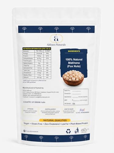 Image of ALTHARA NATURALS Raw Makhana (Fox Nuts) 150g | Jumbo 6+ Size | Protein-Rich, Gluten-Free, Calcium | Fasting Food | 100% Natural