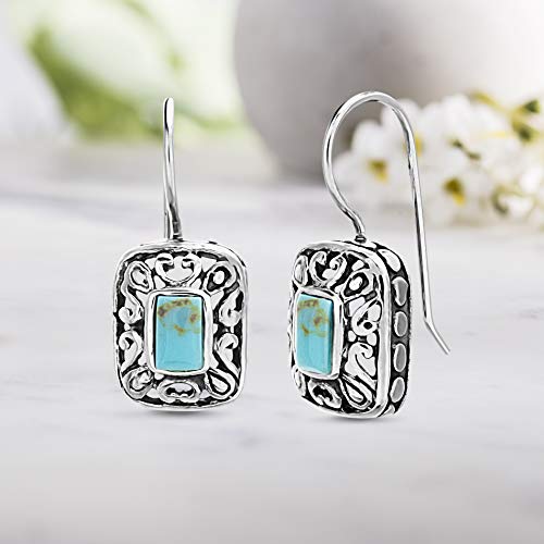 Willowbird Sterling Silver Turquoise Earrings Filigree French Wire Dangle for Women3