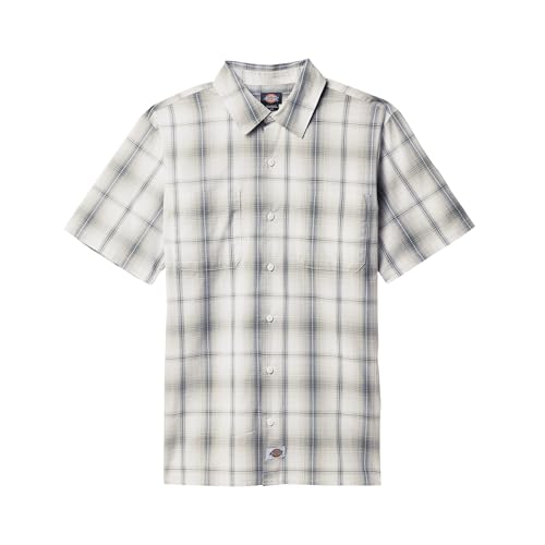 Dickies Men’s Short Sleeve Plaid Work Shirt, White, X-Large