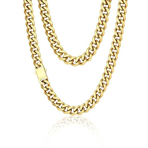 PROSTEEL Men Cuban Chain Necklace with Sturdy Clasp 6/9/12mm Width 18-30 Inch Length Chunky Necklace Silver/Gold Plated/Black 316L Stainless Steel Hip Hop Jewellery (Send Box) 24"(61 CM) 12m