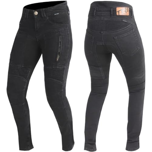 Trilobite Parado - Pantalones vaqueros de motorista para mujer, corte ajustado, con protectores, Negro | Skinny Fit, 30W x 34L