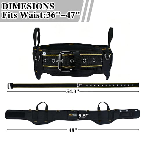 Image of MELOTOUGH Padded Tool Belt for Men with handle strap, Heavy-Duty Work Belt with D ring, Adjustable Waist 36 inch-47 inch for Electrician (Tool Belt Suspenders Not Included)
