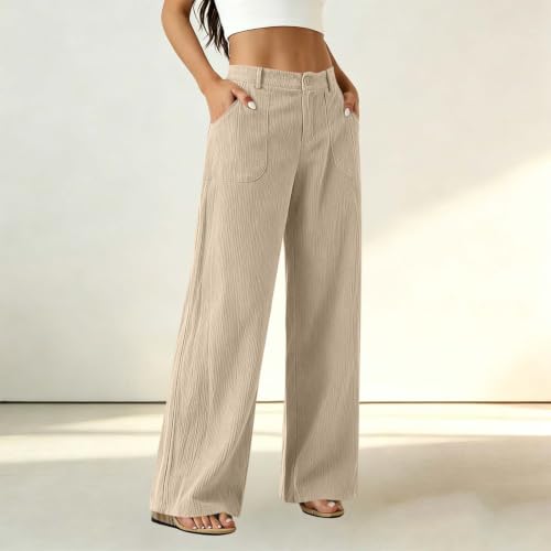 Corduroy Straight Leg Pants Women High Waisted Casual Pants With Pockets - image 3
