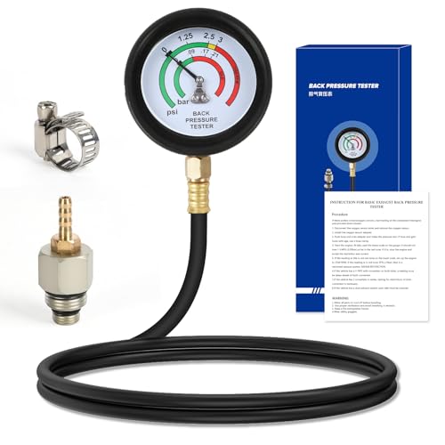 Exhaust Back Pressure Tester Kit Professional Automotive Exhaust Back Pressure Gauge Set with 5-Foot Hose Adapters & 2 Clamps