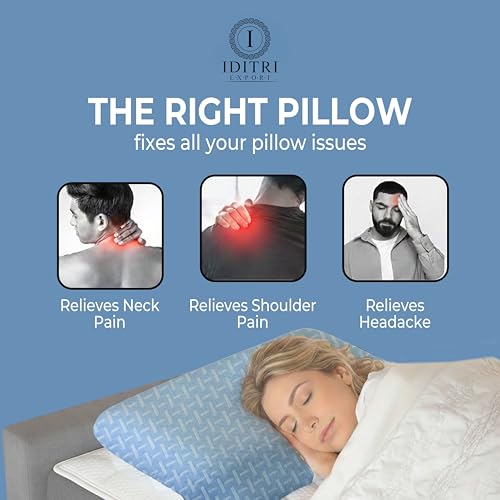 Image of Ergonomic Contour Pillow,Light Blue Memory Foam for Neck and Shoulder Relief, Breathable Jacquard Cover with Zipper, Orthopedic Bedding for Back and Stomach Sleepers,50x30x6 cm