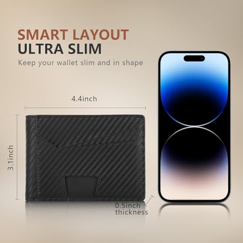 Genuine Leather Wallet for Men Slim RFID Blocking Bifold 2 ID Windows Multiple Card Slots Gift Box Present (Black)4