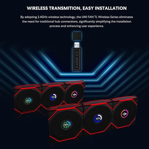 Image of Lian Li UNI Fan TL LCD Wireless 120-Triple Pack-2.4 GHz Wireless Signal ARGB Fan-Infinity Mirror-Daisy-Chain Design-Customizable Lighting Effects-Controller Included & Required - Black (12TLLCD1W3B)