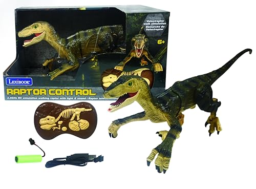 Lexibook, Mando RC Raptor, Dinosaurio Realista teledirigido, Movimientos articulados, Rugidos, Efecto Luminoso, Recargable, Mando a Distancia fósil Incluido, DINO01LXB