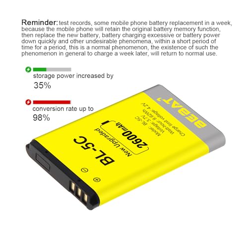 Image of (2 Pcs) BL-5C Battery, 3.7V 2600mAh Rechargeable BL-5C Battery Suitable for Household Radio, Nokia with Current Protection