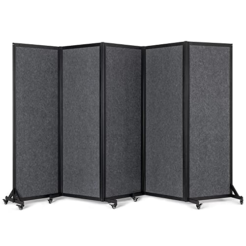 Portable Grey Office Room Divider 5-Panel 10'6 Width