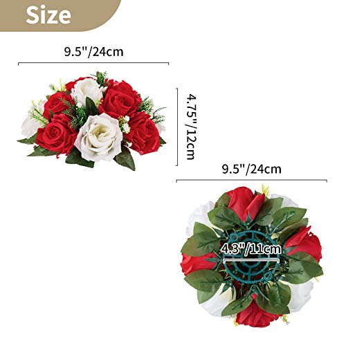 Image of NUPTIO Flower Balls Centerpieces for Wedding Tables, Red & White Roses