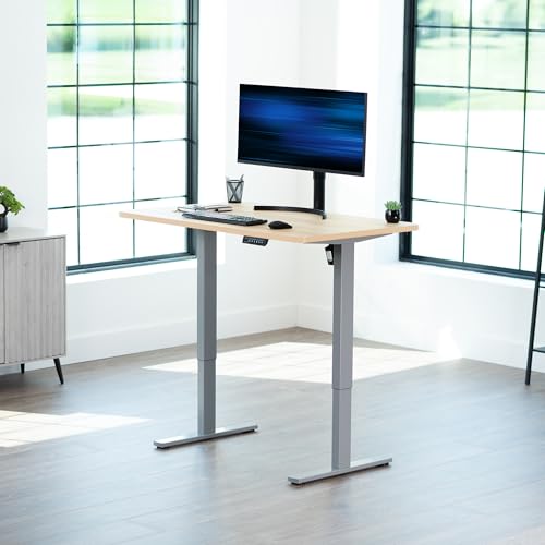 Image of VIVO Electric 48 x 30 in Standing Desk, Memory Height Adjustment, 1B Series, Holds 220 lbs, One-Piece Light Wood Top, Gray Frame, DESK-KIT-1G5C