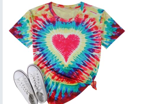 Tie Dye Shirt Women Rainbow Tie Dye Shirts Heart T Shirt Pride Shirt Lgbtq T Shirts Funny Graphic Short Sleeve Tops #TOP7