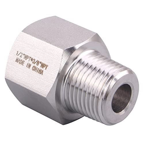 Image of Forged Reducer Adapter Fitting - Stainless Steel 304 Reducing Pipe Connector, 1 /2 inch NPT Female x 3 /8 inch NPT Male (pack of 5)