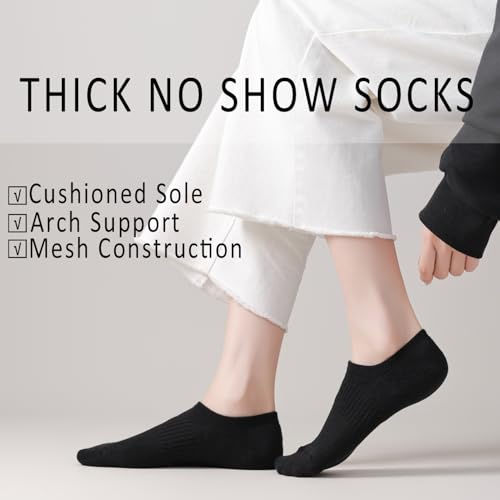 Image of EPEIUS Thick No Show Socks for Women Athletic Ankle Socks Cushioned Running Low Cut Non Slip Footies 3 /6 Pairs