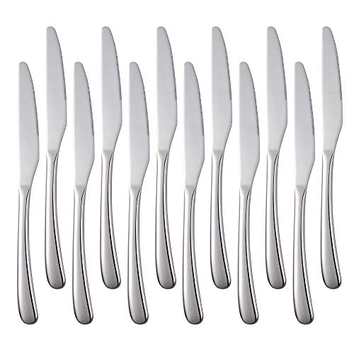 SUNSENGEUR Dinner Knives,18/10 Heavy-Duty Stainless Steel Dinner Knife Set of 12 for Commercial Kitchen Oval-Shaped- Great For BBQ Weddings - Dinners - Parties All Homes & Kitchens (Silver)