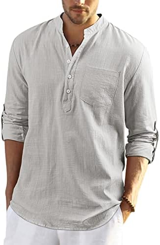 Enlision Heren Casual Katoenen Shirt Lange Mouw Button Down Zomer Lichtgewicht Henley Shirt Tops, Wit, 3XL