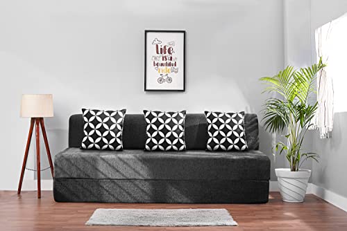 Image of Convertible Fabric Sofa Cum Bed | Foldable Double Foam & Washable Cover with Cushions | Modern Design Use Living Room & Guest Room (Dark-Grey-Multi-Star, 6X6 Ft)