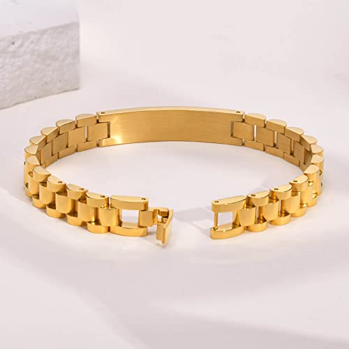 Mprainbow Personalized Women Gold Link Bracelet - Love Quote Name Id Engraved Link Bracelet,Adjustable Watch Band Chain Wristband Jewelry Gifts To Lover Girlfriend Wife Mom Sister #TOP5