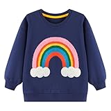 HILEELANG Toddler Girl Sweatshirts Navy Rainbow Towel Embroidery Applique Cotton Crewneck Pullover Tops Sweater Shirts 3T