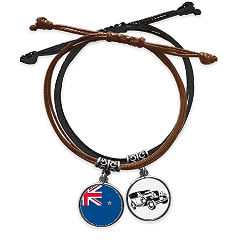 Bracelet Nouvelle-Zélande en cuir et corde avec motif drapeau national