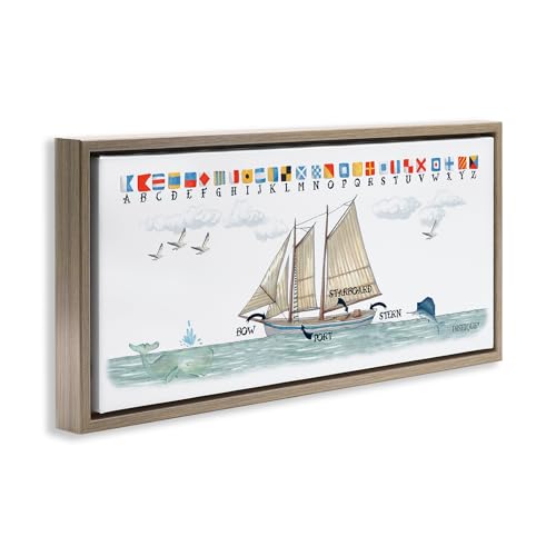 Image of Nautical Sailing Flags Educational, 10 x 24 Inch Canvas in Floater Frame | Stupell Industries . By Dishique . Ready to hang . Great for kids room or office . Made in USA