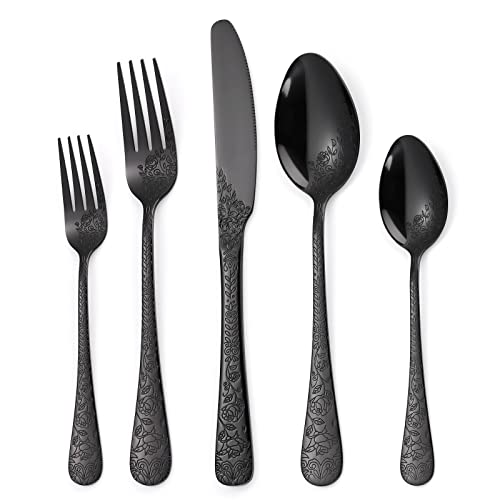 40-Piece Unique Silverware Set,OIULO Embossed Pattern Flatware Set for 8,Stainless Steel Silverware Flatware Cutlery Set,Vintage Fine Utensils Include Knife/Fork/Spoon,Mirror Finished,Dishwasher Safe