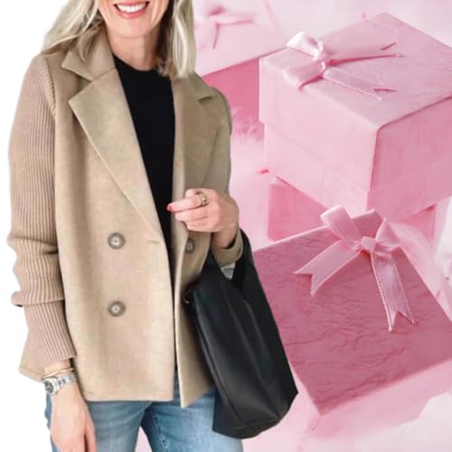 Women's Lapel Button Knitted Patchwork Sleeve Casual Coat Cropped,Women's Patchwork Double Breasted Blazer Sweater3