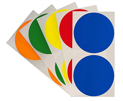 ChromaLabel 3 Inch Color Code Dot Inventory Control Labels on Sheets, 5 Assorted Colors, 100 Variety Pack, Standard, Blank, Permanent, Semi-Gloss