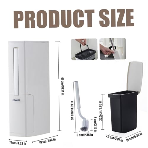 Cubo de basura rectangular delgado 4.5L con acabado premium y cepillo de inodoro 6