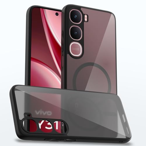 Image of Amazon Basics Back Cover for Vivo Y31 5G Compatible with Mag-Safe Smoke Back | Shockproof Design | Hard Transparent Back Case (Black Smoke Mag-Safe)