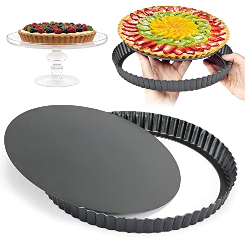 O-Kinee Quiche Tart Pan, Antiadherentes Loose Bottom Tart Pie, Round Tart Quiche Pan con Base Desmontable, 28cm