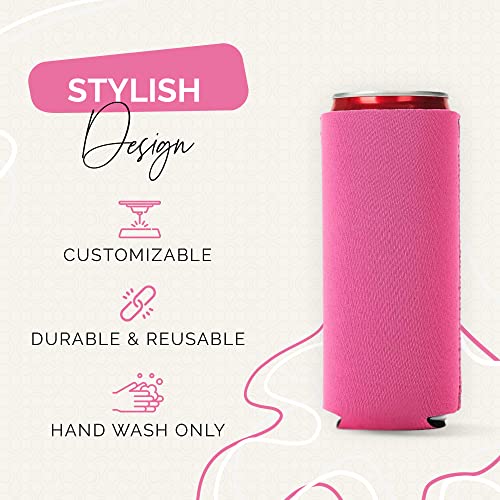 Image of Slim Can Cooler Sleeve 12 Pack - Blank Neoprene Insulated Can Coolers for 12 oz Skinny Beer & Soda Cans - Sublimation Ready Drink Sleeves for Heat Press, Custom Printing & Party Favors (Pink)