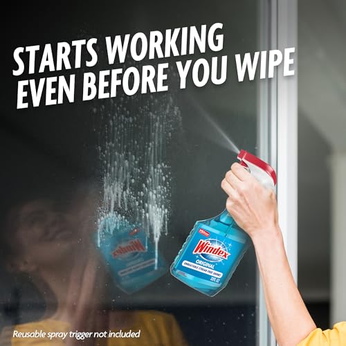 Image of Windex Glass and Window Cleaner Spray Bottle, Bottle Made of 100% Recycled Plastic, Surface Cleaning Spray, Original Blue Scent, 32 Fl Oz